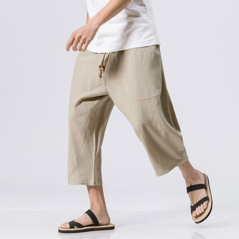 Buddha Stones Summer Casual Simple Plain Design 7-8 Length Men's Drawstring Pants With Pockets - image 14