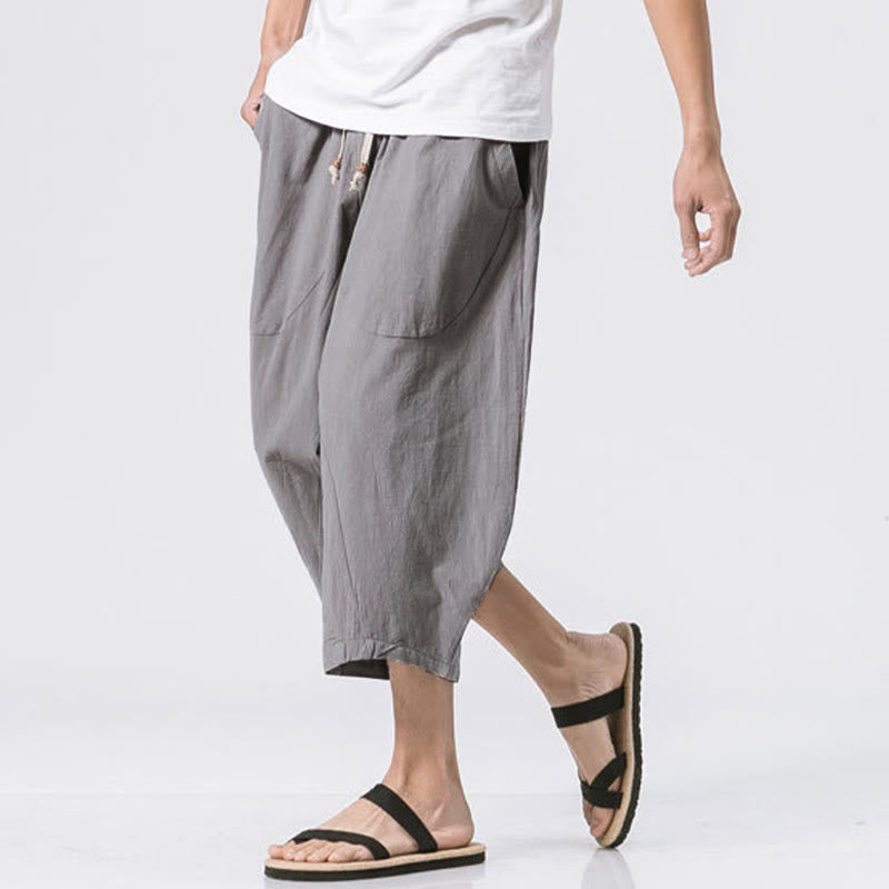 Buddha Stones Summer Casual Simple Plain Design 7-8 Length Men's Drawstring Pants With Pockets - image 3