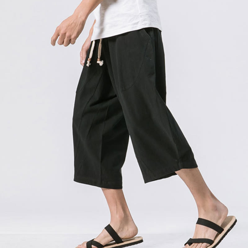 Buddha Stones Summer Casual Simple Plain Design 7-8 Length Men's Drawstring Pants With Pockets - image 11