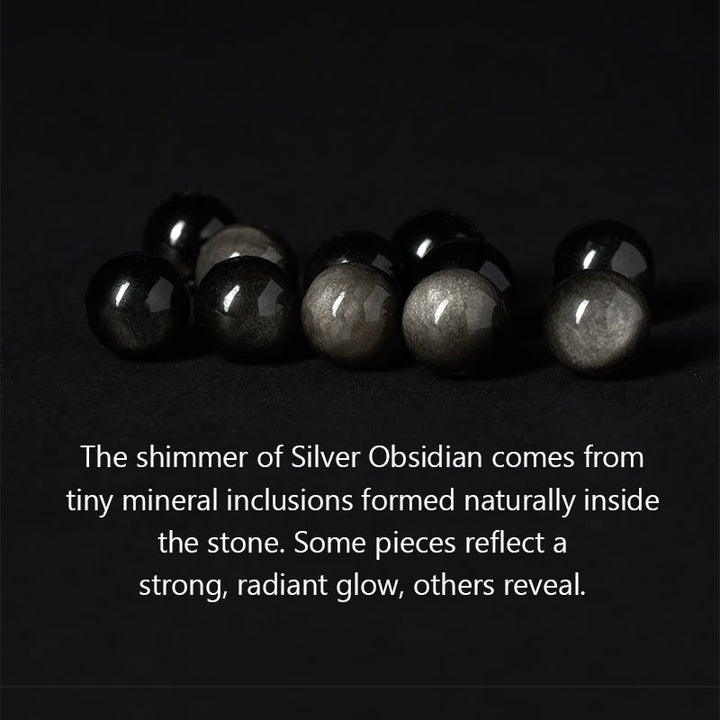 Buddha Stones Natural Silver Sheen Obsidian Tiger Eye Three-Faced Buddha Protection Bracelet - image 6