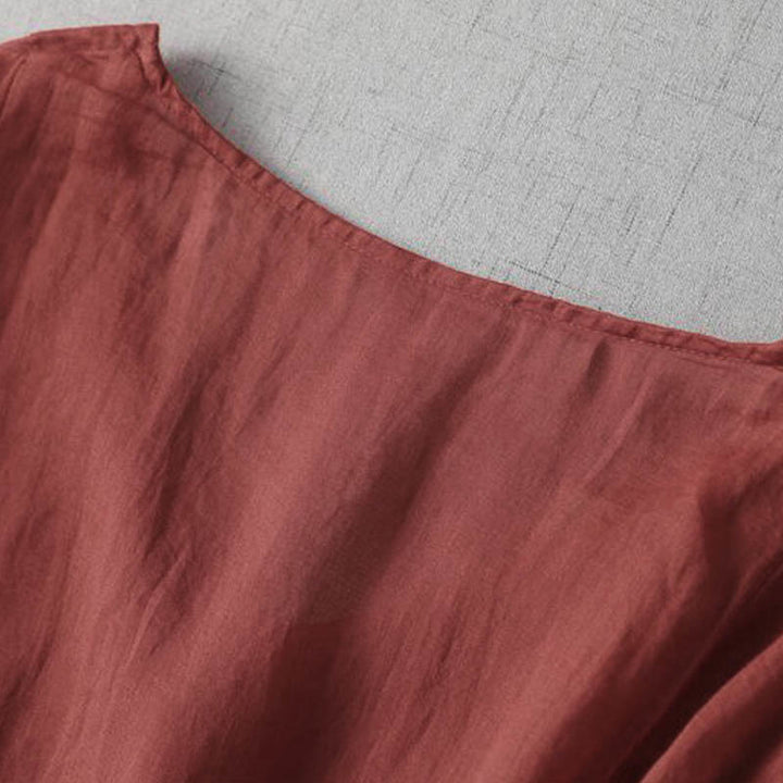 Buddha Stones Embroidery Patchwork Long Puff Sleeve Drawstring Midi Dress With Pockets - image 12