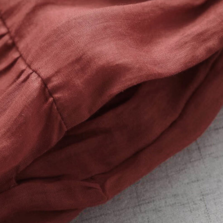 Buddha Stones Embroidery Patchwork Long Puff Sleeve Drawstring Midi Dress With Pockets - image 8