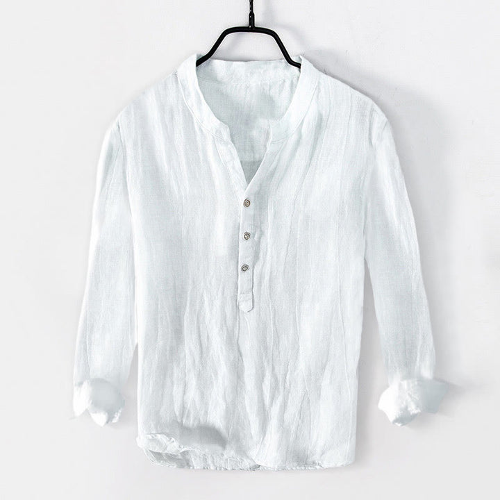 Buddha Stones Solid Color Short Sleeve Half Button Shirt Cotton Linen Men Clothing - Long Sleeve - White - US/UK/AU50，EU60 (5XL) - image 23
