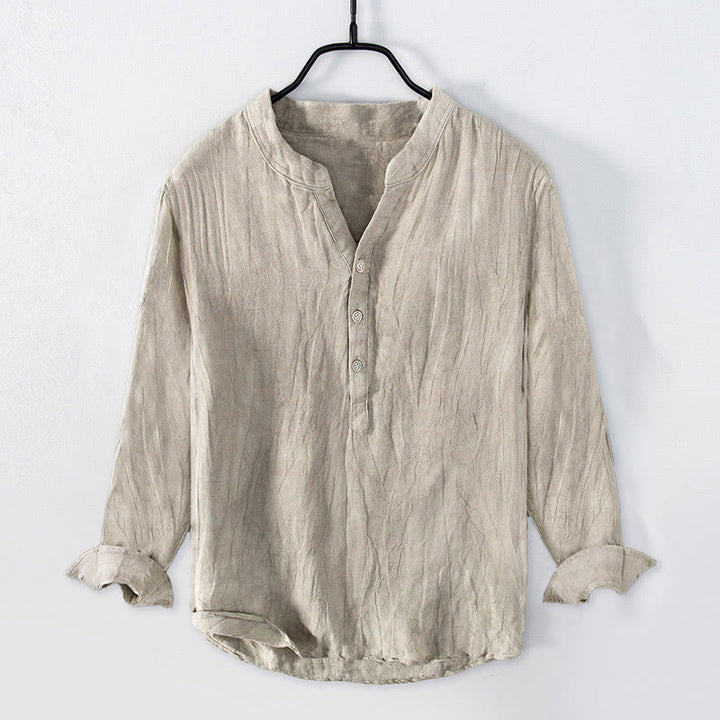 Buddha Stones Solid Color Short Sleeve Half Button Shirt Cotton Linen Men Clothing - Long Sleeve - Linen - US/UK/AU50，EU60 (5XL) - image 23