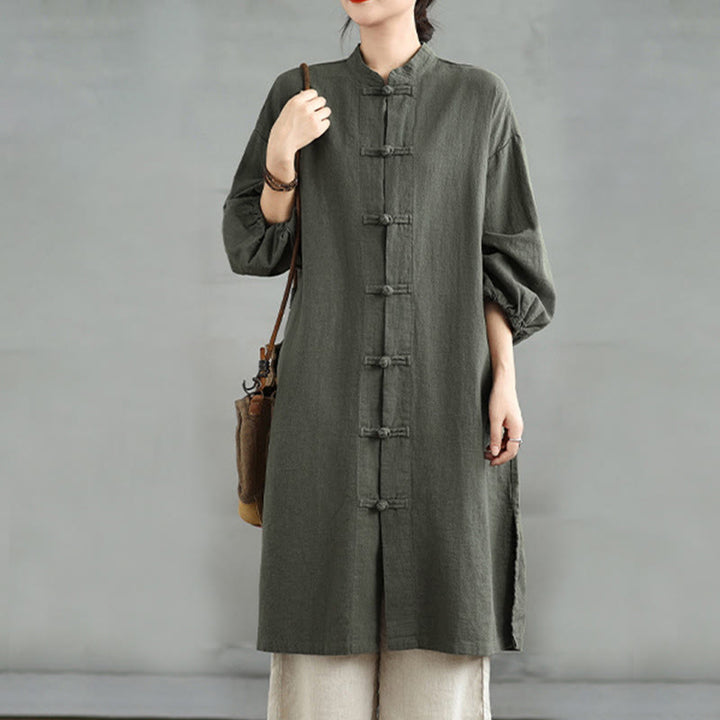 Buddha Stones Casual Frog-button Women's Cotton Linen Coat With Pockets - image 8