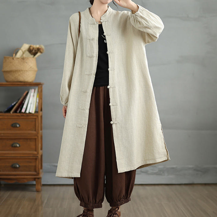 Buddha Stones Casual Frog-button Women's  Coat With Pockets - Beige - US12，UK/AU16，EU44 (2XL) - image 12