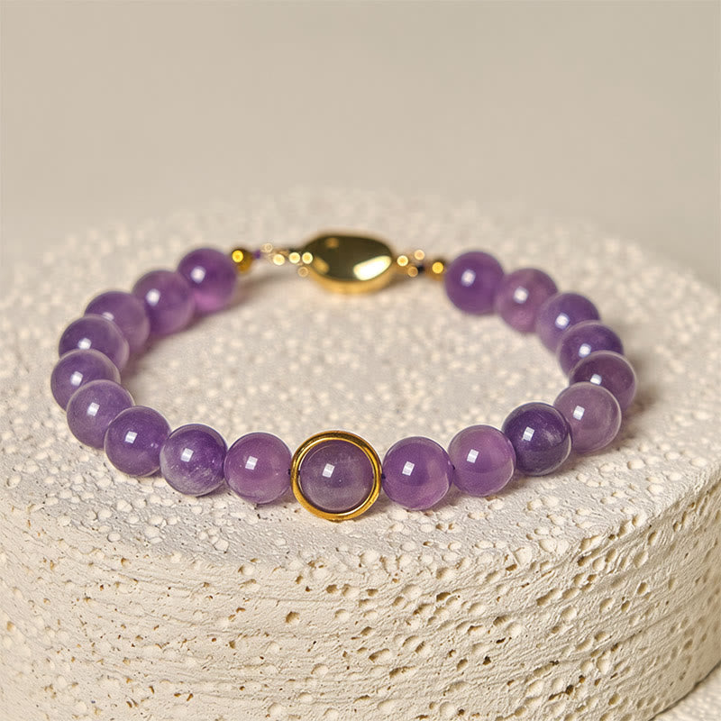 Buddha Stones Natural Amethyst Beads Balance Relieves Stress Buckle Bracelet - image 3