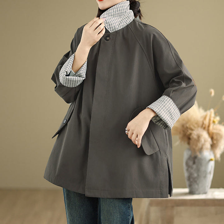 Buddha Stones Plain Patched Women's Long Sleeve Cargo Cotton Jacket With Pocket - image 4