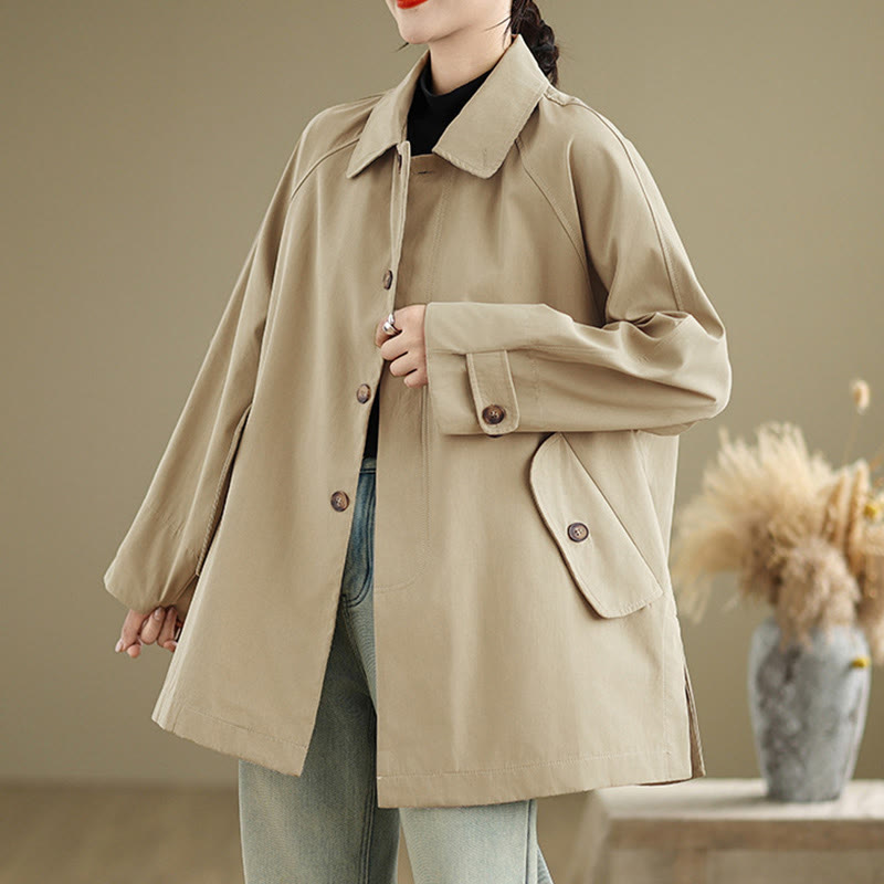 Buddha Stones Plain Patched Women's Long Sleeve Cargo Cotton Jacket With Pocket - image 13