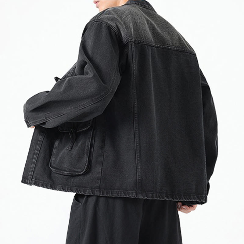 Buddha Stones Denim Button Design Men's Cotton Long Sleeve Jacket With Pockets - image 4