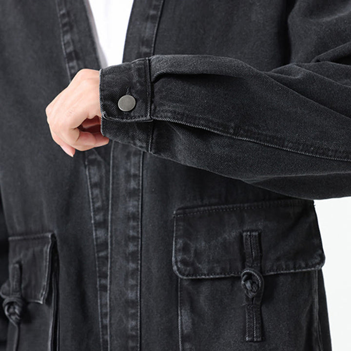 Buddha Stones Denim Button Design Men's Cotton Long Sleeve Jacket With Pockets - image 9