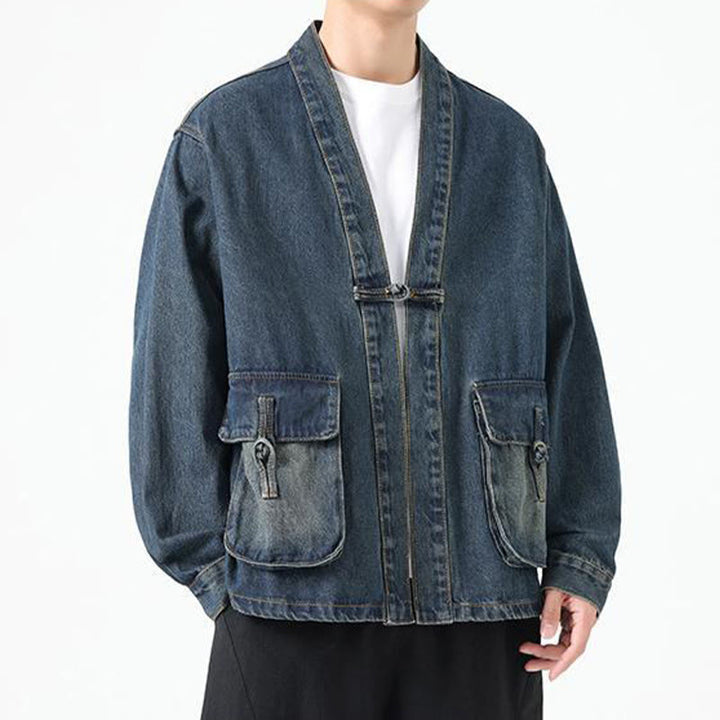 Buddha Stones Denim Button Design Men's Cotton Long Sleeve Jacket With Pockets - image 23