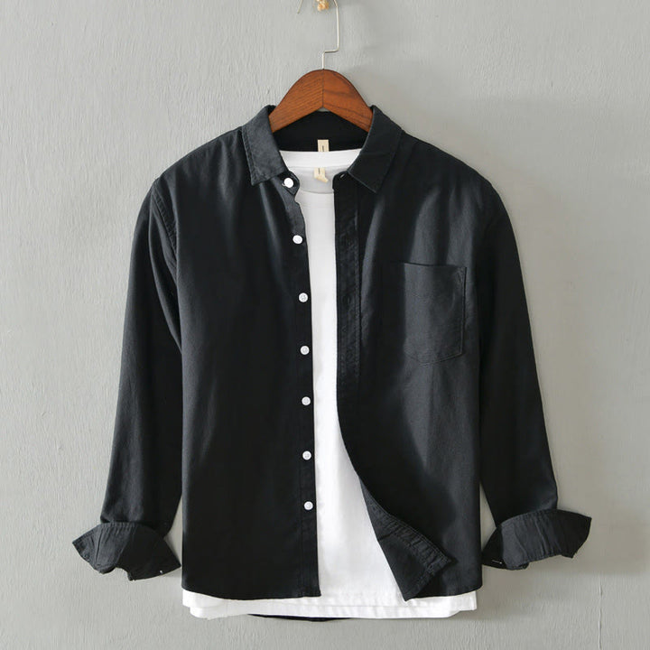 Buddha Stones Solid Color Long Sleeve Buttons Down Design Men Cotton Shirt Clothing - Black - US/UK/AU40，EU50 (3XL) - image 4
