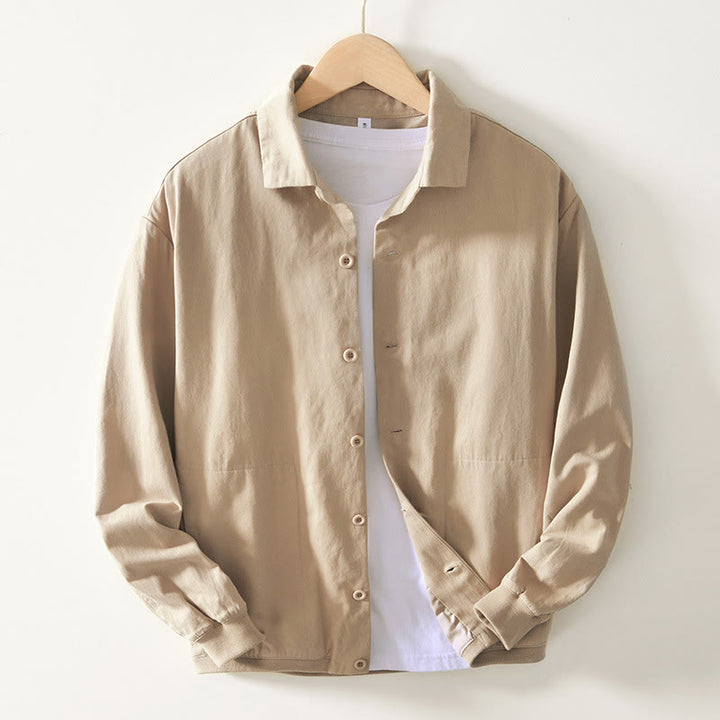 Buddha Stones Fall Solid Long Sleeve Buttons Down Men Cotton Shirt With Pockets - Bisque - US/UK/AU42，EU52 (3XL) - image 0