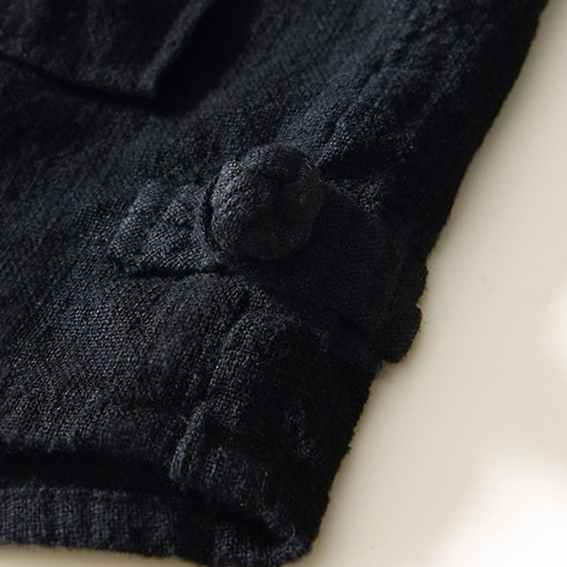 Buddha Stones Fall Solid Long Sleeve Buttons Men's Ramie Cotton Shirt With Pockets - image 8