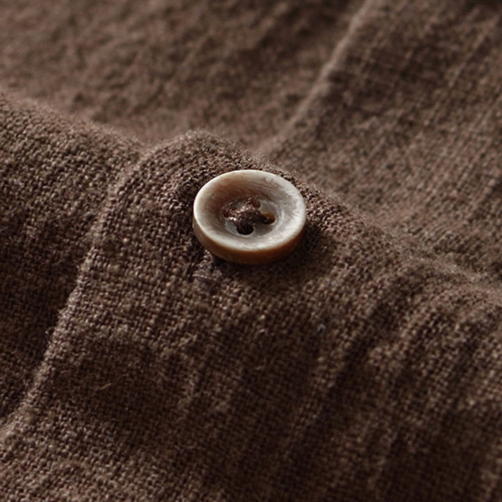 Buddha Stones Fall Solid Long Sleeve Buttons Men's Ramie Cotton Shirt With Pockets - image 12