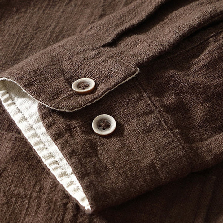 Buddha Stones Fall Solid Long Sleeve Buttons Men's Ramie Cotton Shirt With Pockets - image 15