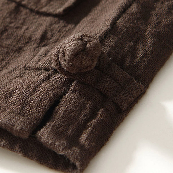 Buddha Stones Fall Solid Long Sleeve Buttons Men's Ramie Cotton Shirt With Pockets - image 14