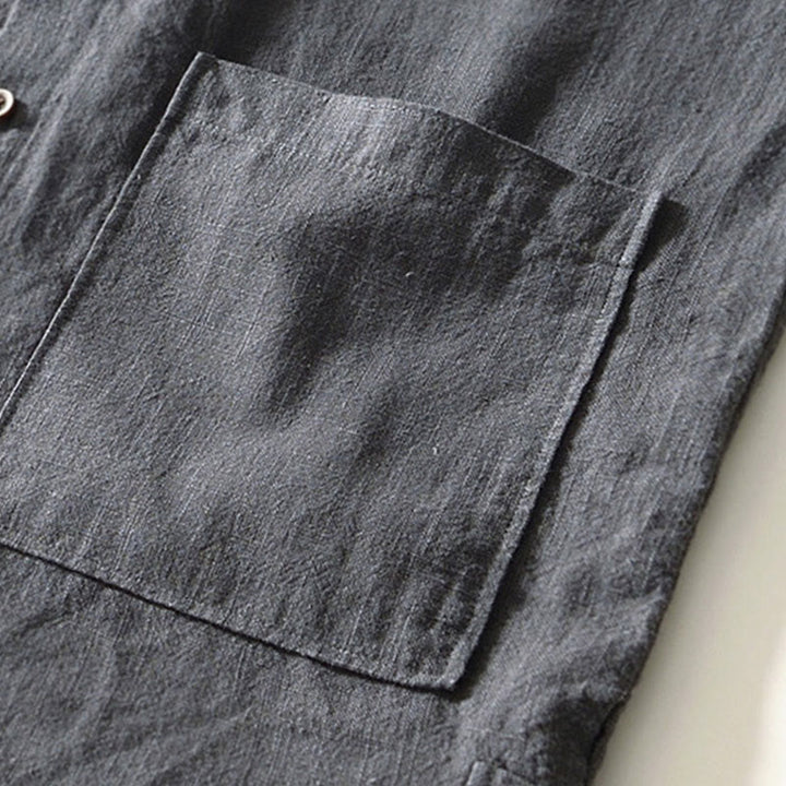 Buddha Stones Fall Solid Long Sleeve Buttons Men's Ramie Cotton Shirt With Pockets - image 21