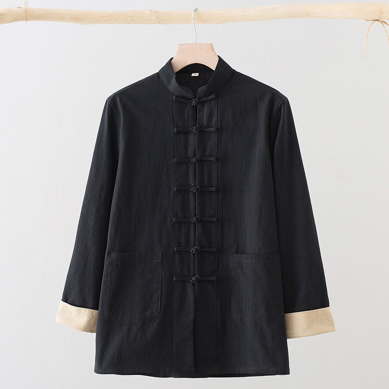 Buddha Stones Solid Long Sleeve Frog-Button Design Cotton Men's Shirt - Black - US/UK/AU44，EU54 (4XL) - image 9