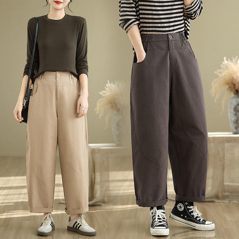 Buddha Stones Casual 7-8 Length Buttons Women's Cotton Polyester Harem Pants With Pockets - image 15