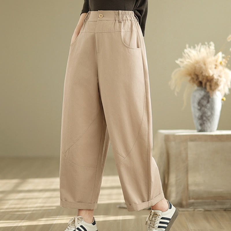 Buddha Stones Casual 7-8 Length Buttons Women's Cotton Polyester Harem Pants With Pockets - image 12