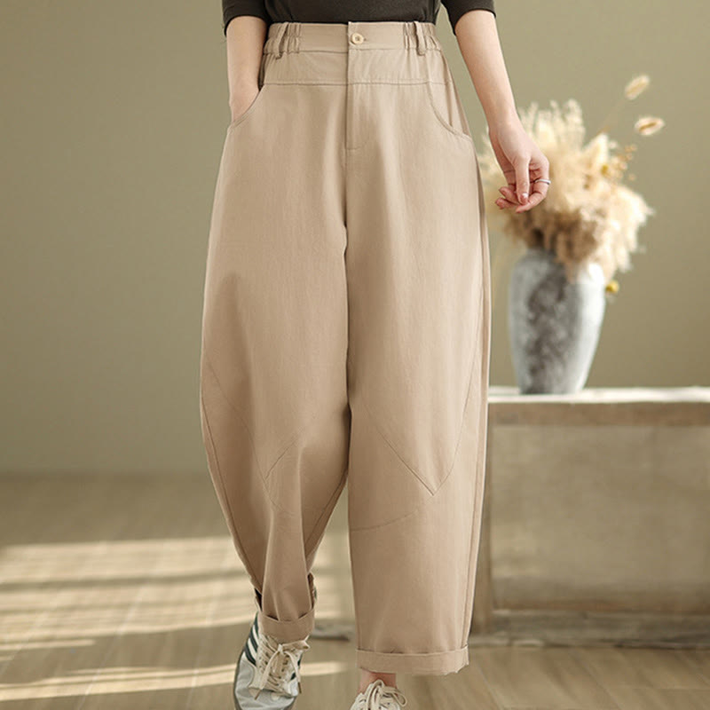 Buddha Stones Casual 7-8 Length Buttons Women's Cotton Polyester Harem Pants With Pockets - Bisque - US8-10，UK/AU12-14，EU40-42 (2XL) - image 9