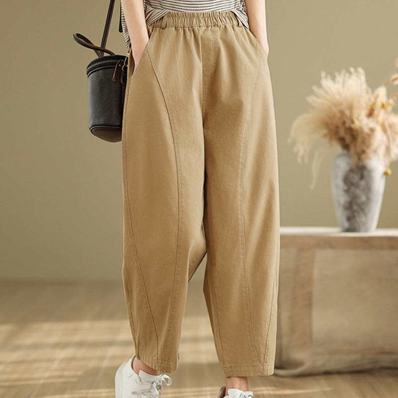 Buddha Stones Casual Elastic Waist Women's Polyester Harem Pants With Pockets - Wheat - US8-10，UK/AU12-14，EU40-42 (2XL) - image 0