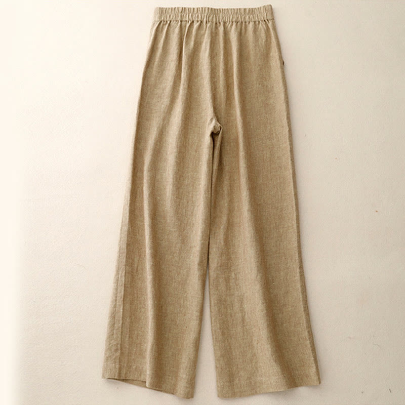 Buddha Stones Casual Plain Women's Cotton Linen Elastic Waist  Wide Leg Pants With Pockets - image 6