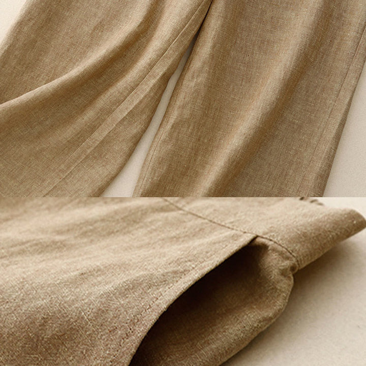 Buddha Stones Casual Plain Women's Cotton Linen Elastic Waist  Wide Leg Pants With Pockets - image 7