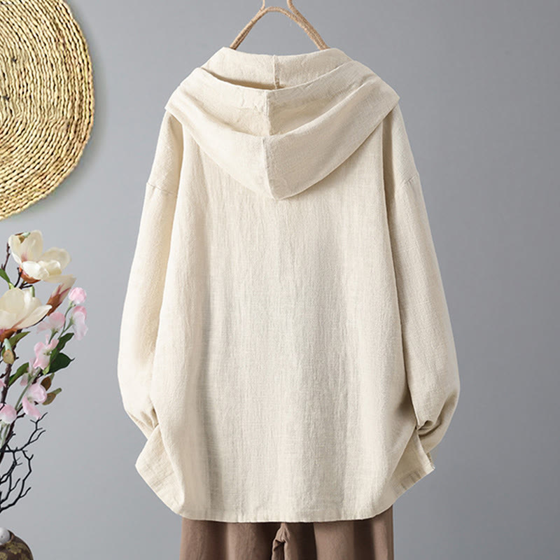 Buddha Stones Women's Plain Buttons Design Cotton Long Sleeve Hoodie With Pockets - image 1