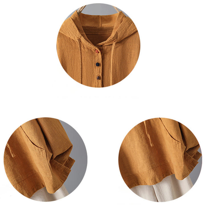 Buddha Stones Women's Plain Buttons Design Cotton Long Sleeve Hoodie With Pockets - image 11