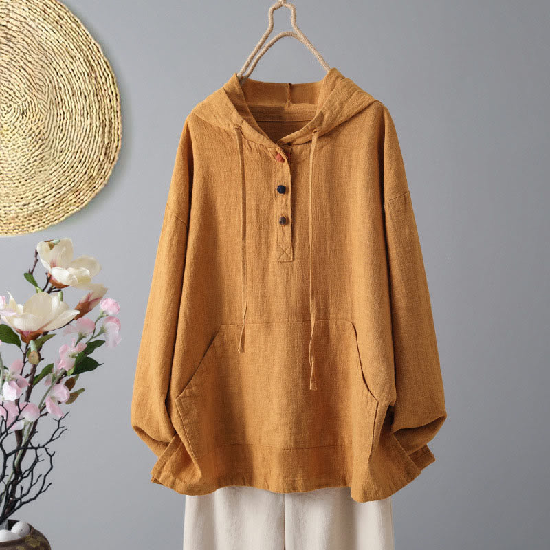 Buddha Stones Women's Plain Buttons Design Cotton Long Sleeve Hoodie With Pockets - DarkOrange - US12，UK/AU16，EU44 (2XL) - image 7