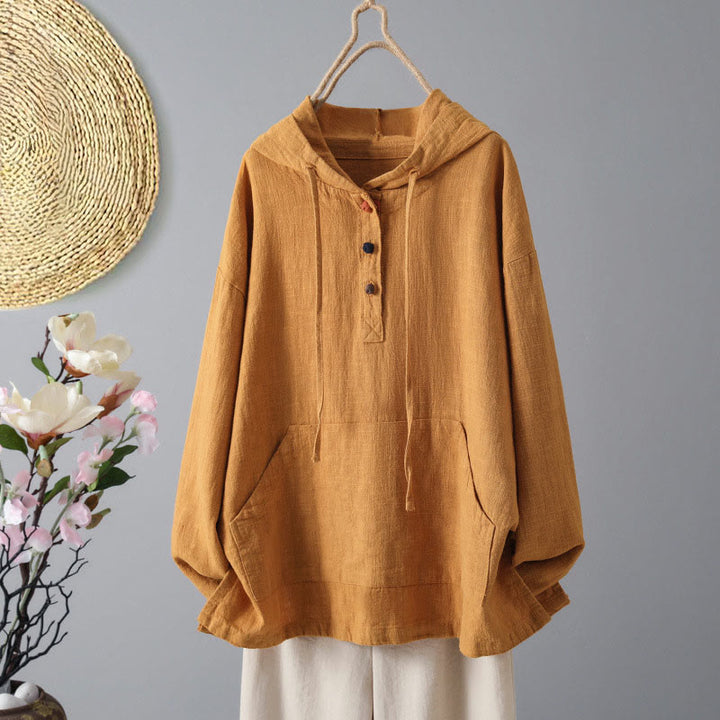 Buddha Stones Women's Plain Buttons Design Cotton Long Sleeve Hoodie With Pockets - DarkOrange - US12，UK/AU16，EU44 (2XL) - image 7