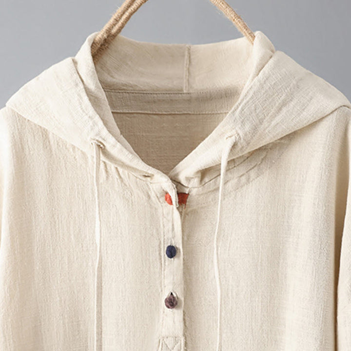 Buddha Stones Women's Plain Buttons Design Cotton Long Sleeve Hoodie With Pockets - image 2