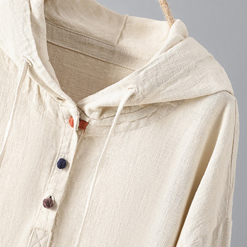 Buddha Stones Women's Plain Buttons Design Cotton Long Sleeve Hoodie With Pockets - image 4