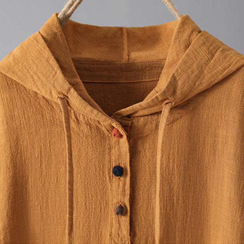 Buddha Stones Women's Plain Buttons Design Cotton Long Sleeve Hoodie With Pockets - image 9