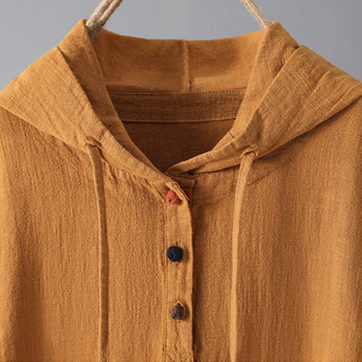 Buddha Stones Women's Plain Buttons Design Cotton Long Sleeve Hoodie With Pockets - image 9