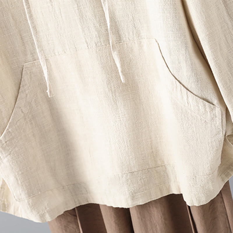 Buddha Stones Women's Plain Buttons Design Cotton Long Sleeve Hoodie With Pockets - image 6