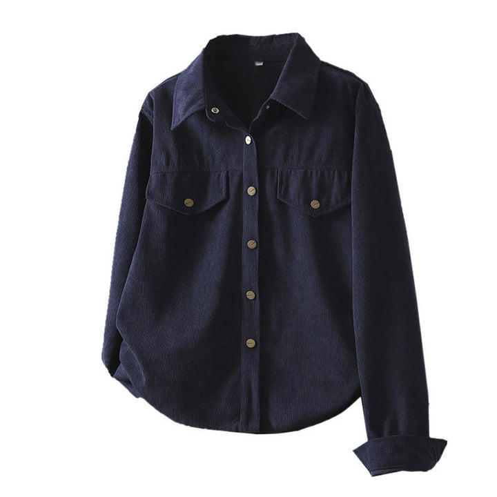 Buddha Stones Commute Plain Buttons Cotton Corduroy Women's Long Sleeve Shirt - image 6