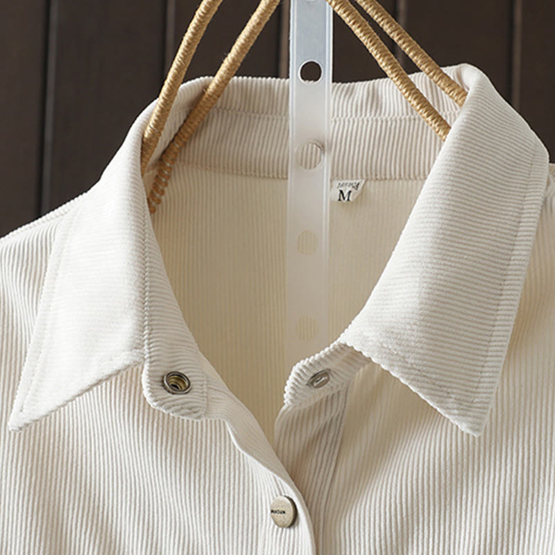 Buddha Stones Commute Plain Buttons Cotton Corduroy Women's Long Sleeve Shirt - image 9