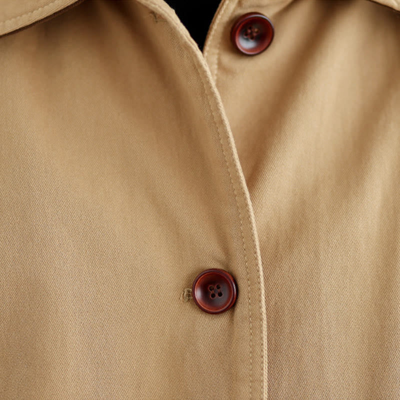 Buddha Stones Plain Lapel Buttons Design Women's Long Sleeve Quilted Cotton Jacket With Pockets - image 5
