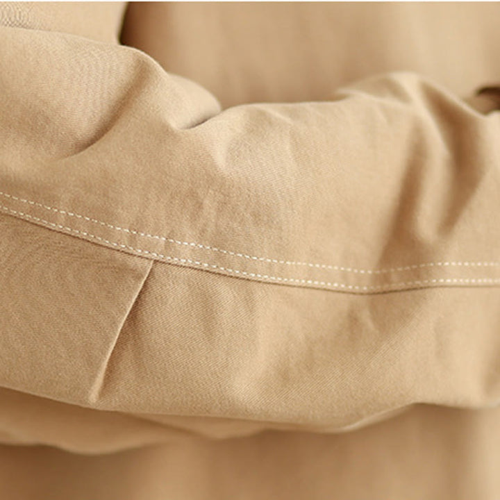 Buddha Stones Plain Lapel Buttons Design Women's Long Sleeve Quilted Cotton Jacket With Pockets - image 9