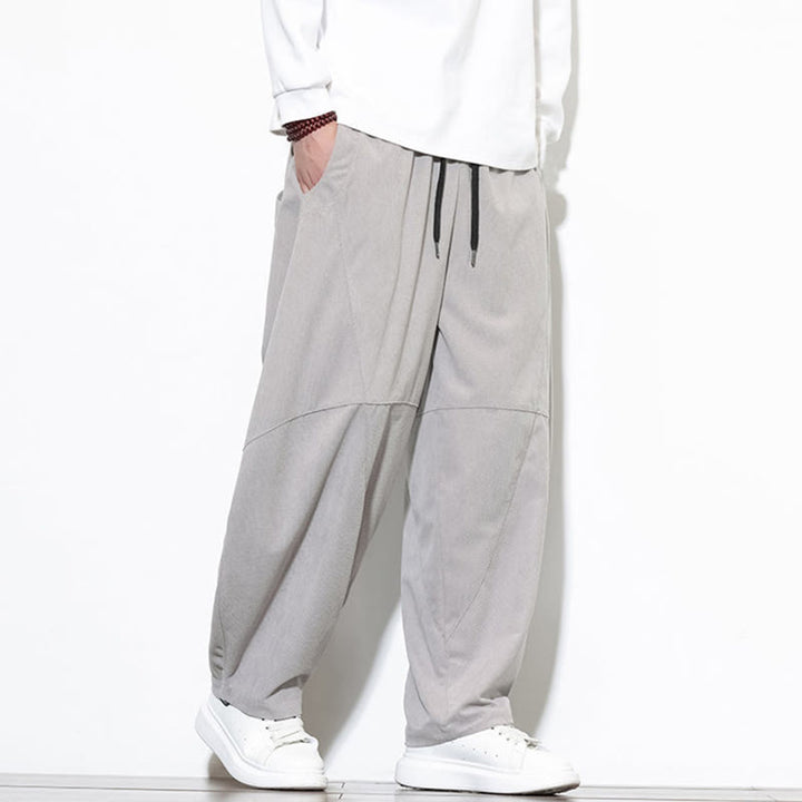 Buddha Stones Drawstring Solid Color Tapered Design Cotton Corduroy Men's Harem Pants With Pockets - image 14