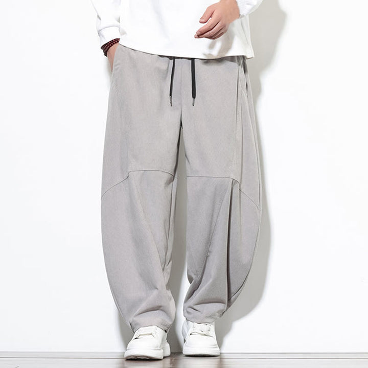 Buddha Stones Drawstring Solid Color Tapered Design Cotton Corduroy Men's Harem Pants With Pockets - image 9