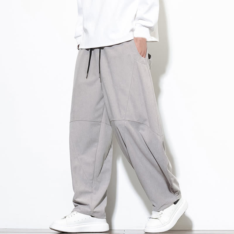 Buddha Stones Drawstring Solid Color Tapered Design Cotton Corduroy Men's Harem Pants With Pockets - image 11