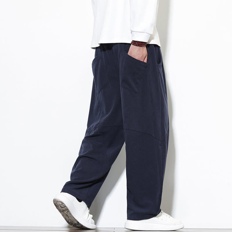 Buddha Stones Drawstring Solid Color Tapered Design Cotton Corduroy Men's Harem Pants With Pockets - image 5