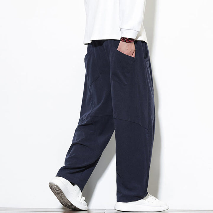 Buddha Stones Drawstring Solid Color Tapered Design Cotton Corduroy Men's Harem Pants With Pockets - image 5