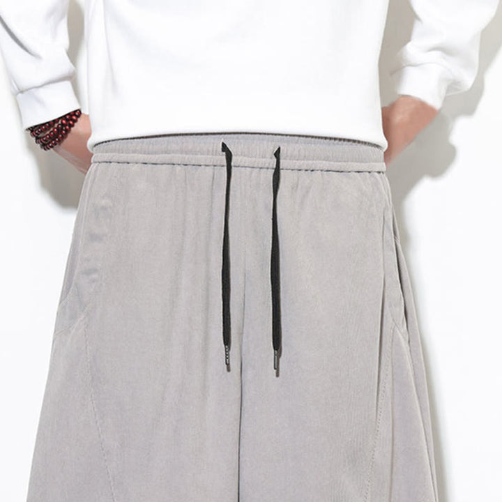 Buddha Stones Drawstring Solid Color Tapered Design Cotton Corduroy Men's Harem Pants With Pockets - image 16
