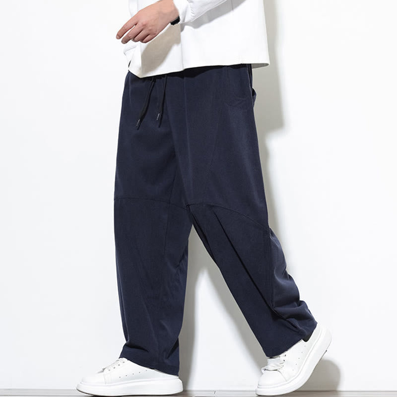 Buddha Stones Drawstring Solid Color Tapered Design Cotton Corduroy Men's Harem Pants With Pockets - image 6